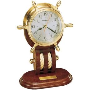 Howard Miller Caldwell Table Clock 547-644 – Weather & Maritime Solid Brass Ship’s Wheel Decor with Mahogany Base, Quartz Movement