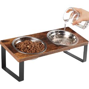 SUNQEBO Elevated Cat Bowls, Raised Cat Bowl Stand Tilted, Stainless Steel Cat Food and Water Bowl Set for Indoor Cats and Small Medium Dogs (Wood, 1 Set 2 Pack, Wood Color) in Kuwait