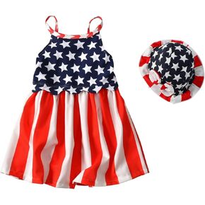 LYQTloml Toddler Baby Girls Summer Outfit Stars and Stripes Bow-Knot Dress Independent's Day Suits