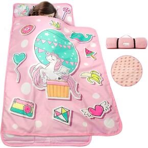 TANOSHII® Toddler Nap Mat with Pillow and Blanket, Portable Kids Sleeping Mats for Daycare, Preschool, 21" x 53", Lightweight and Soft Sleeping Bags for Kids in Kuwait