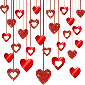 40 Pieces Valentine's Day Decoration Red Heart Valentine Hanging Decorations Hanging Glitter Swirl Heart Romantic Heart Hanging Decorations Hearts Hanging Ornaments for Bridal Shower Wedding in Saudi Arabia
