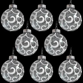 12 Pack White Swirl Christmas Ornaments Shatterproof Plastic 3.15"/80mm Clear Ball Ornaments Decorated with White Glitter for Christmas Tree Decorations by 4E's Novelty in Kuwait