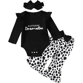 Aslaylme Newborn Girl Clothes Baby Flare Pant Outfit A Little Bit Dramatic Bodysuit in Kuwait