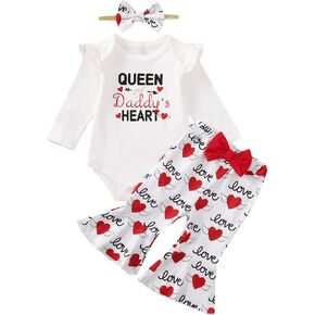 ملابس عيد الحب للفتيات حديثي الولادة من Singcoco، زي بنطال متوهج على شكل قلب ملكة الأب in Kuwait