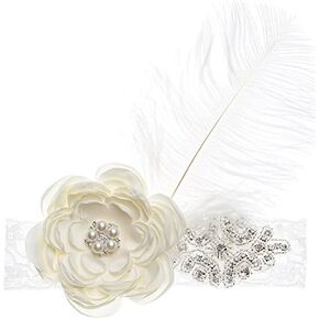 Baby Girls Rhinestone Flower Lace Headband Elastic Infant Headbands Newborn Hair Bands (White)