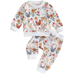 Kaipiclos Toddler Baby Girl 2Pcs Outfits Long Sleeve Flower Sweatshirt Elastic Waist Pants Cute Fall Winter Clothes Set