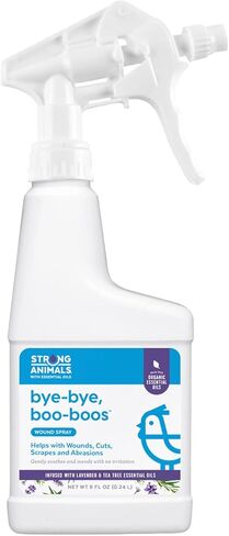 Strong Animals Bye-Bye, Boo-Boos - Wound Spray for Backyard flocks containing Organic Lavender and Tea Tree Essentials Oils and Vitamin E in Kuwait