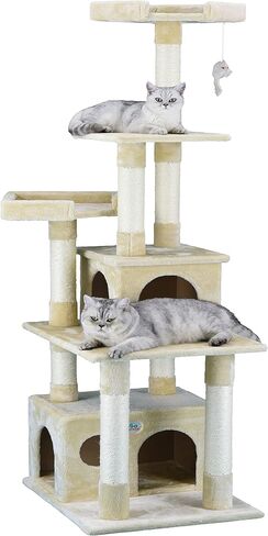 Go Pet Club مقاس 67 بوصة من Cat Tree Condo Furniture Kitty Tower Kitten Scratcher، مع منزل لعب كبير للمخبأ ومجاثم ممتعة للقطط الداخلية، رمادي in Kuwait