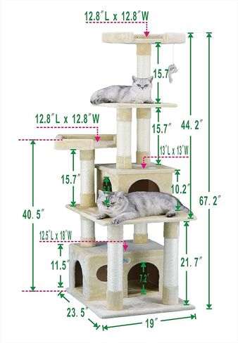 Go Pet Club مقاس 67 بوصة من Cat Tree Condo Furniture Kitty Tower Kitten Scratcher، مع منزل لعب كبير للمخبأ ومجاثم ممتعة للقطط الداخلية، رمادي in Kuwait