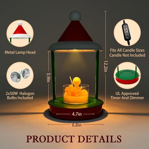 JAMZEL Christmas Candle Warmer Lamp with Timer,Dimmable Electric Candle Lamps Warmer,Home Decor Metal Candle Melter as Christmas Gift for Women,Compatible with Small & Large Jar Candle,2 Bulbs in Kuwait