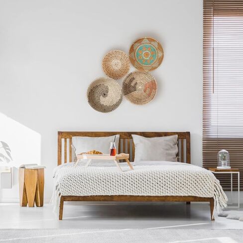 HNC ECOLIFE سلة جدار ديكور بوهو - سلة تقديم مستديرة من الروطان - سلة أعشاب بحرية مزخرفة - سلة حائط معلقة ديكور - ديكور طاولة طعام - سلة منسوجة (35 سم / 13.7 بوصة) in Saudi Arabia