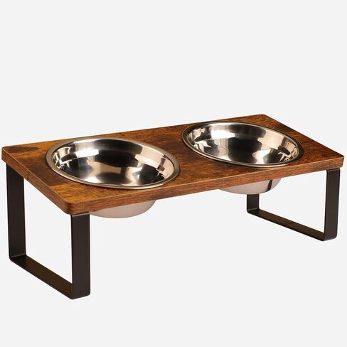 أوعية القطط المرتفعة من SUNQEBO، حامل وعاء القطط المرتفع مائل، مجموعة طعام القطط والماء من الفولاذ المقاوم للصدأ للقطط الداخلية والكلاب المتوسطة الصغيرة (خشب، مجموعة واحدة 2 عبوة، لون خشبي) in Kuwait