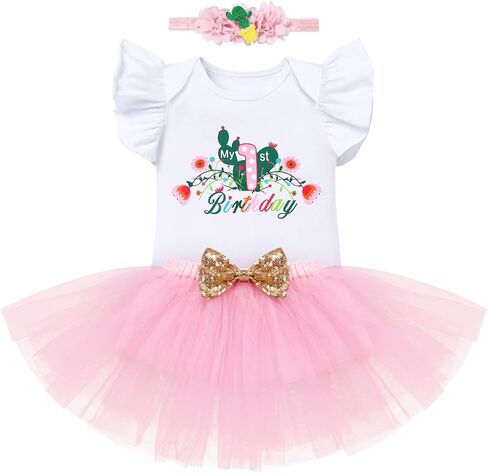 IDOPIP Cactus First Birthday Outfit Girl Baby Cactus One Romper Tutu Skirt Headband Clothes Set for Cake Smash Photo Prop in Saudi Arabia