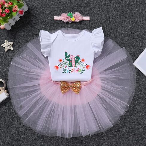 IDOPIP Cactus First Birthday Outfit Girl Baby Cactus One Romper Tutu Skirt Headband Clothes Set for Cake Smash Photo Prop in Saudi Arabia