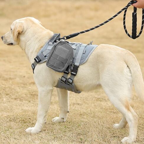 doggiekit تسخير الكلاب التكتيكية للكلاب المتوسطة الكبيرة لا سحب، تسخير الكلب العسكري مع مقبض، سترة الكلب الخدمة مع لوحات مولي وحلقة، تسخير الحيوانات الأليفة قابل للتعديل لتدريب الصيد المشي الأسود in Kuwait