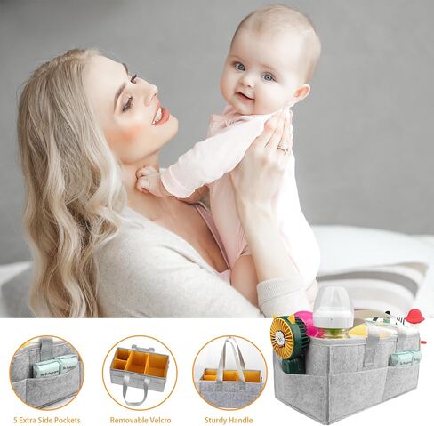 Anysiny Baby Diaper Caddy- Portable Toddler Diaper Stackers & Caddies Nursery Storage Bin and Car Organizer for Diapers and Baby Wipes, Collapsible Newborn Caddies Car Travel Baby Shower Basket in Kuwait