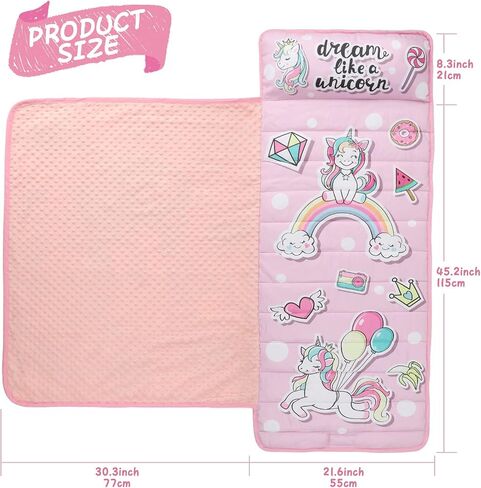 TANOSHII® Toddler Nap Mat with Pillow and Blanket, Portable Kids Sleeping Mats for Daycare, Preschool, 21" x 53", Lightweight and Soft Sleeping Bags for Kids in Saudi Arabia