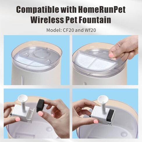 XFVFXZZ 3 قطع مع مرشحات نافورة Homerunpet، فلتر نافورة مياه للقطط يزيل الروائح، مناسب لاستبدال فلتر نافورة القطط WF20/CF20 (3 مرشحات + 3 إسفنجات) in Kuwait