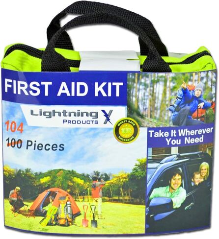 مجموعة أدوات النجاة للإسعافات الأولية في حالات الطوارئ مكونة من 104 قطعة من Lightning X Hi-Vis مع حقيبة للتخييم ومكان العمل والسفر والرياضة in Kuwait