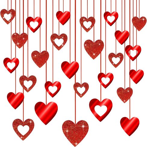 40 Pieces Valentine's Day Decoration Red Heart Valentine Hanging Decorations Hanging Glitter Swirl Heart Romantic Heart Hanging Decorations Hearts Hanging Ornaments for Bridal Shower Wedding in Saudi Arabia
