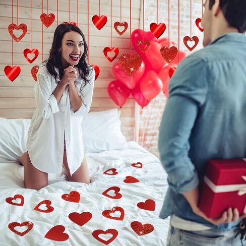 40 Pieces Valentine's Day Decoration Red Heart Valentine Hanging Decorations Hanging Glitter Swirl Heart Romantic Heart Hanging Decorations Hearts Hanging Ornaments for Bridal Shower Wedding in Saudi Arabia