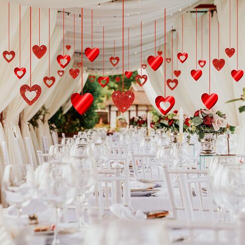 40 Pieces Valentine's Day Decoration Red Heart Valentine Hanging Decorations Hanging Glitter Swirl Heart Romantic Heart Hanging Decorations Hearts Hanging Ornaments for Bridal Shower Wedding in Saudi Arabia
