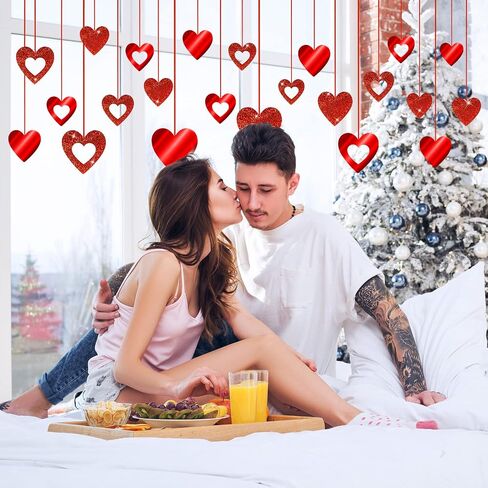 40 Pieces Valentine's Day Decoration Red Heart Valentine Hanging Decorations Hanging Glitter Swirl Heart Romantic Heart Hanging Decorations Hearts Hanging Ornaments for Bridal Shower Wedding in Saudi Arabia