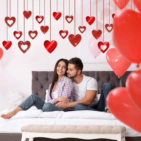 40 Pieces Valentine's Day Decoration Red Heart Valentine Hanging Decorations Hanging Glitter Swirl Heart Romantic Heart Hanging Decorations Hearts Hanging Ornaments for Bridal Shower Wedding in Saudi Arabia