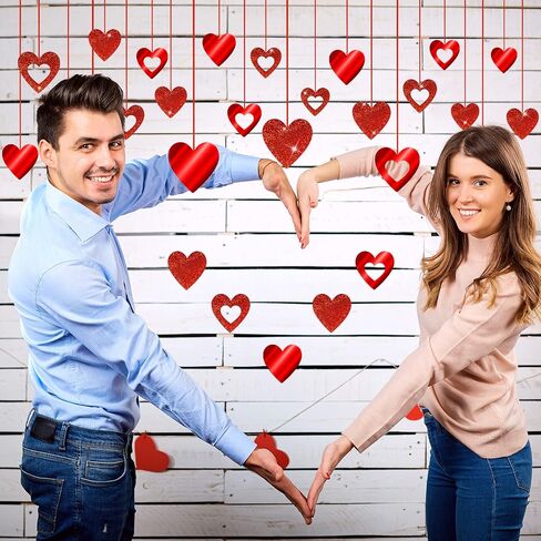 40 Pieces Valentine's Day Decoration Red Heart Valentine Hanging Decorations Hanging Glitter Swirl Heart Romantic Heart Hanging Decorations Hearts Hanging Ornaments for Bridal Shower Wedding in Saudi Arabia