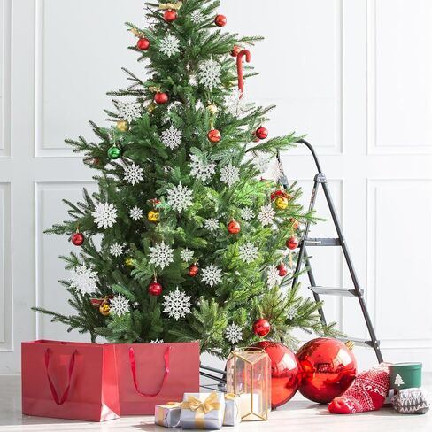 46 قطعة زينة ندفة الثلج اللامعة لعيد الميلاد المجيد من البلاستيك الأبيض ندفات الثلج متنوعة الحجم شجرة عيد الميلاد معلقة زينة رقائق الثلج in Kuwait