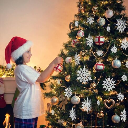 46 قطعة زينة ندفة الثلج اللامعة لعيد الميلاد المجيد من البلاستيك الأبيض ندفات الثلج متنوعة الحجم شجرة عيد الميلاد معلقة زينة رقائق الثلج in Kuwait