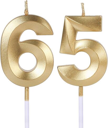 شموع عيد الميلاد الذهبية 65 و56 للكعك، رقم 65 56 شمعة لامعة لتزيين الكيك والذكرى السنوية لحفلات الزفاف in Kuwait