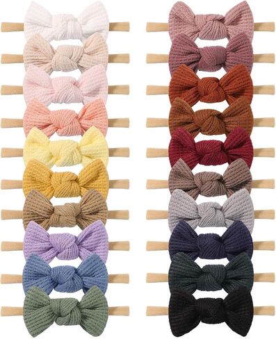 jollybows 20PCS 3.2" Baby Girls Waffle Headbands Hair Bows Stretchy | Nylon Hairbands for Newborn Infant Toddler Hair Accessories in Kuwait