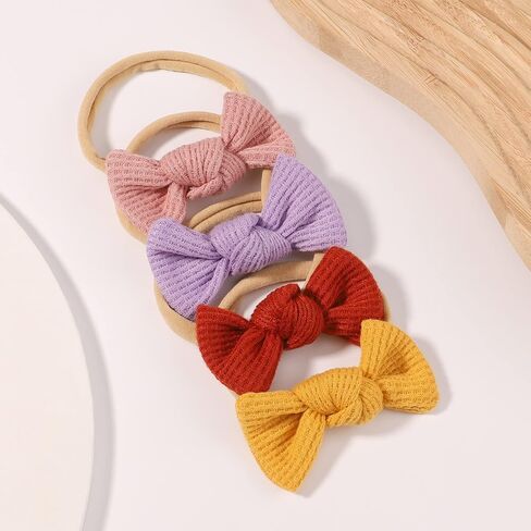 jollybows 20PCS 3.2" Baby Girls Waffle Headbands Hair Bows Stretchy | Nylon Hairbands for Newborn Infant Toddler Hair Accessories in Kuwait