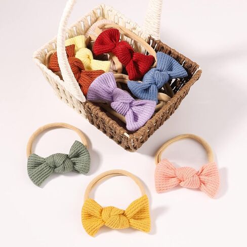 jollybows 20PCS 3.2" Baby Girls Waffle Headbands Hair Bows Stretchy | Nylon Hairbands for Newborn Infant Toddler Hair Accessories in Kuwait