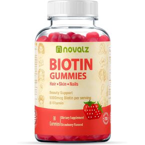 Vegan Biotin Gummies Support Hair Growth, Promotes Healthy Hair, Skin and Nails, 5,000 mcg Biotin, with Vitamin B & C, Non GMO, Gluten Free, for Women & Men, Strawberry, 90 Gummies in Saudi Arabia