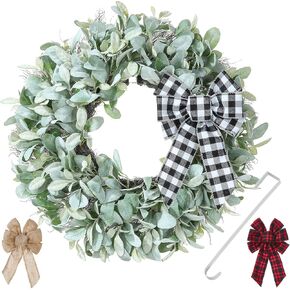 إكليل KuiMen، أكاليل الباب الأمامي، إكليل أذن الحملان مقاس 24 بوصة، ديكورات الممر في الفصول الأربعة، الباب الأمامي، الباب الخلفي، غرفة المعيشة والجدار (أخضر) in Kuwait