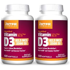 Jarrow Formulas Vitamin D3 2500 IU - 100 Softgels, Pack of 2 - Bone Health, Immune Function & Calcium Metabolism Support - 200 Total Servings in Saudi Arabia