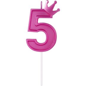 شمعة رقم عيد ميلاد مقاس 3 بوصات، شمعة أرقام ثلاثية الأبعاد مع ديكور تاج كبير لتزيين الكيك عدد شموع لكعك عيد الميلاد وحفلات الزفاف والذكرى السنوية وحفلات التخرج (أحمر وردي، 4) in Kuwait