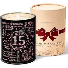 Happy 15th Birthday Gifts for Women Scented Candles, 15th Birthday Home Decorations Candles, 15 Years Old Christmas Birthday Gift for Daugter Gril Girlfriend Sister