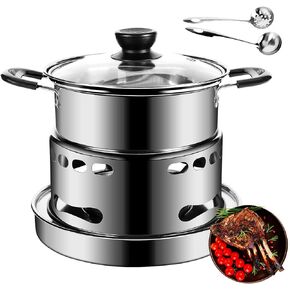 Hot Pot Alcohol Stove, Spirit Cooker with Pot, Camping Stoves Set, Gas Stovetop, Easy to Carry, No Power Required, Stainless Steel Liquid Stove, Camping Cooker for Indoor Outdoor Camping Hiking(18CM)