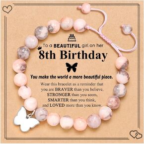 UNGENT THEM 6-18 Year Old Girls Birthday Butterfly Gifts, Butterfly Natural Stone Bracelet for Daughter Granddaughter Niece Teens Girls
