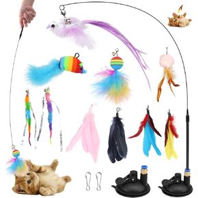 TOYAZOOIE Cat Toys Interactive Cat Toy for Indoor Cats 2 in 1 Cat Wand Toy Hands Free Natural Bird Feather Ball Toy,Suction Cup Cat Toys Self-Play Toy in Kuwait