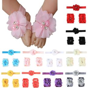 ZOCONE 10 Colors Baby Girl Headbands and Barefoot Flower Sandals Value Set Baby headbands Feet Accessories for Newborn Infants Toddlers Girls