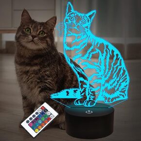Cat Pet Gifts for Kids Girls,3D Illusion LED Cat Lamp Night Light with Remote Control 16 Colors Changing Decoration Bedside Lamps in Kuwait