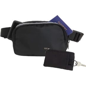 Anywhere Belt Bag with Adjustable Strap Small Waist Pouch for Running Travelling Hiking Shopping with BONUS Black Key Wallet (Jet Black)
