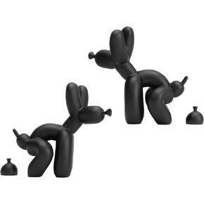 Artconal Black Pooping Balloon Dog Sculpture(Set of 2) Funny Squatting Dog with Poop, Humorous Accent Home Decoration, Balloon Animal Statue Decoration Gifts