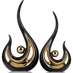 XMGZQ 2pcs White and Gold Decor,Modern Abstract Art Table Decoration,Modern Ceramic Statue for Home Decor,Modern White and Gold Ornaments for Living Room Office Great Gift Idea Home Décor Modern Style