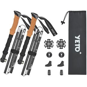 YETO Trekking Poles Collapsible Hiking Poles Lightweight Folding Walking Hiking Sticks Aluminum 7075 with Quick Lock for Hiking Camping Backpacking 2 Pack, Black in Kuwait