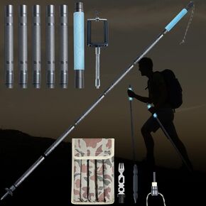 أقطاب الرحلات LanAqua للمشي لمسافات طويلة، أقطاب المشي لمسافات طويلة خفيفة الوزن قابلة للطي مع مقبض مضيء، عصا المشي المصنوعة من الألومنيوم القابلة للفصل للمشي لمسافات طويلة مع حامل الهاتف، عصي المشي للرحلات القابلة للتعديل مقاس 53 بوصة in Kuwait